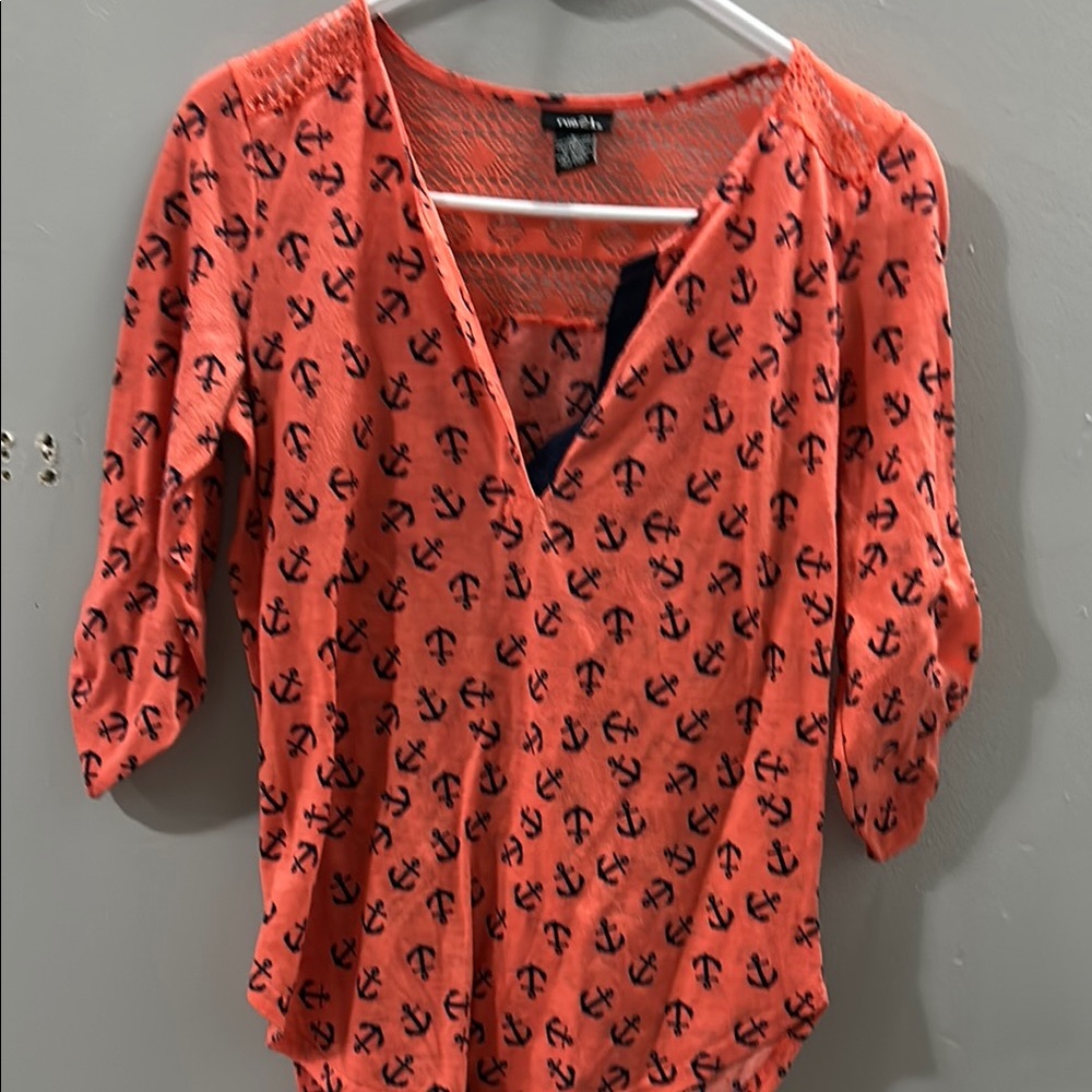Coral Anchor Print Women's Top